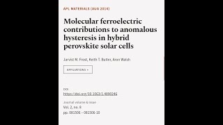 Molecular ferroelectric contributions to anomalous hysteresis in hybrid perovskite so  RTCLTV [upl. by Lauretta287]