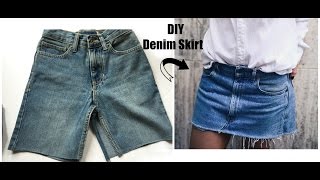 DIY Denim Skirt From Jeans [upl. by Yraccaz]