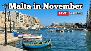 Malta in November Live walk in St Julians on 01112024 [upl. by Tterag]