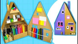 DIY Desk Organizer  Make a Pencil House from Cardboard Box  Craft Ideas on Box Yourself [upl. by Malda448]