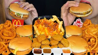 ASMR MCDONALDS FEAST CHICKEN MCNUGGETS CHEESEBURGERS FILET O FISH MCCHICKEN ARBYS CURLY FRIES [upl. by Hurwit711]