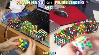 2x2  7x7 Rubiks Cube World Record Race Kevin Hays VS Feliks Zemdegs [upl. by Pega]