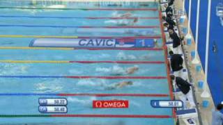 Cavic breaks Phelps record from Universal Sports [upl. by Nevak]