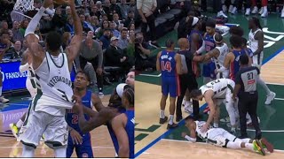 Isaiah Stewart EJECTED amp FIGHT BREAKS OUT after GRABBING GIANNIS jersey amp WAVES goodbye to bucks [upl. by Child]