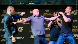 UFC 196 Conor McGregor Nate Diaz Almost Scuffle After Staredown [upl. by Rorry959]