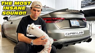 Downpipe Install For The B9 Audi S5 Carbnlab Motorsport Decat Downpipe [upl. by Arelc720]