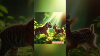 Tiger cub amp deer Part 107 viralreel viralshort shortvideo viralvideo funnyanimal shorts [upl. by Airdnekal]