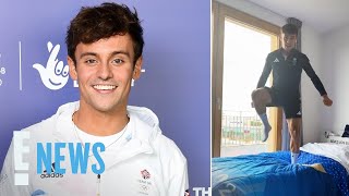 Diver Tom Daley Gives INSIDE LOOK at Cardboard Beds in 2024 Paris Olympic Village  E News [upl. by Naget]