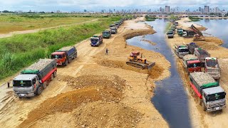 OMGLandSlideCrazy Hard Work Of Bulldozer Pushing Stones Bury The Side Of Lake With 25T Dump Truck [upl. by Nepean]