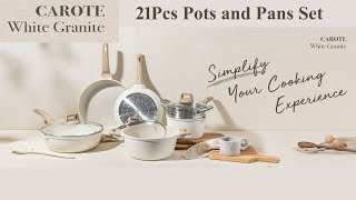 CAROTE 21Pcs Pots and Pans Set Nonstick Cookware Sets White Granite Induction Cookware Non Stick [upl. by Stock]