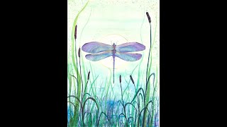 Watercolor Gathering Dragonfly and Bullrushes [upl. by Jentoft649]