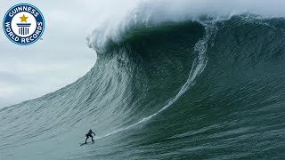 Largest wave surfed  Guinness World Records [upl. by Leirbma841]