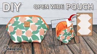 DIY OPEN WIDE POUCH 파우치만들기  Cosmetic Bag Makeup Purse Tutorial sewingtimes [upl. by Yniattirb]