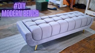 Diy Modern Bench Gray Velvet  How to make Upholstered Ottoman [upl. by Sancho]