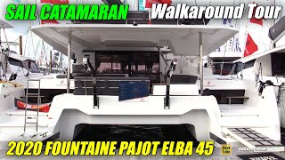 2020 Fountaine Pajot Elba 45 Sail Catamaran  Walkaround Tour  2020 Miami Boat Show [upl. by Kalina]