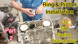 1zz engine rebuild part 2  ring and piston installation of Toyota Corolla [upl. by Gader974]