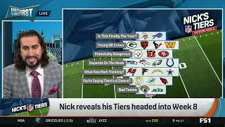 FIRST THINGS FIRST  Nick Wright reveals his Tiers headed into Week 8 [upl. by Gnuoy]