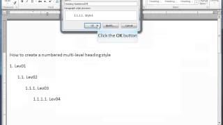 Create numbered multilevel heading styles  Word 2010 [upl. by Justen]