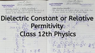 Dielectric constant Relative permitivity Chapter 1 Electric Charges and Fields Class 12 Physics [upl. by Pry]