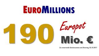 Euromillions  Euromillionen 03102017 Heute 190 Mio € im Topf [upl. by Atinus]