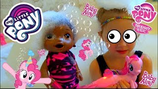 BABY ALIVE POOL PARTY with MY LITTLE PONY n SURPRISE EGGS Lilly and Mommy show TOYTASTIC [upl. by Mandi417]