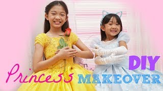 PRINCESS BELLE and CINDERELLA MAKEOVER DIY [upl. by Ayiak]