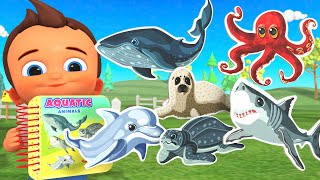 Learn Sea Animals Names for Children with Little Baby Fun Play Animal Book Puzzle 3D Kids Education [upl. by Yenor255]