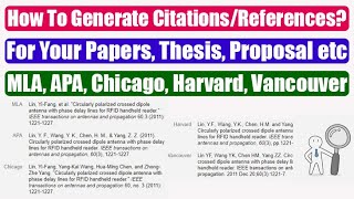 How To Generate References  Generate Citations  Bibliography  APA MLA Chicago Harvard Vancouver [upl. by Notserc]