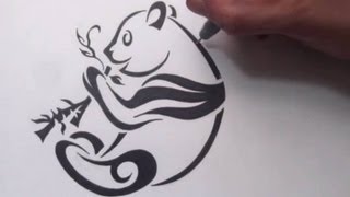 How to Draw a Panda  Tribal Tattoo Design Style [upl. by Adiasteb206]