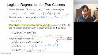 72 Probabilistic Discriminative Models Logistic Regression UvA  Machine Learning 1  2020 [upl. by Maclaine526]