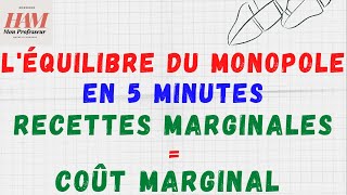 TDConcurrence Imparfaite EX11  Léquilibre du monopole Maximisation du profit production [upl. by Salvay709]