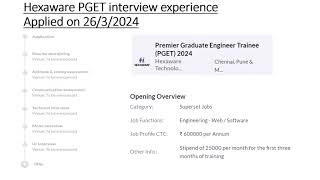 Hexaware PGETPremier Graduate Engineer Trainee interview experience [upl. by Hanavas]