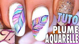 Tuto nail art plume aquarelle ネイルアート [upl. by Mordy73]