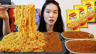 Indian Maggi Masala Noodles Chicken Tikka Masala amp Matar Paneer  Cooking Mukbang w Asmr Eating [upl. by Labotsirhc603]