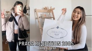 PRADA REEDITION 2005 BAG  Unboxing  Styling [upl. by Kizzee429]