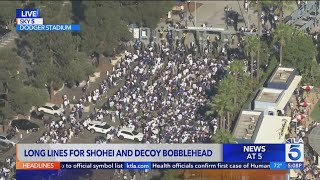 Long lines seen at Dodger Stadium for special edition Shohei Ohtani bobblehead [upl. by Hasty]