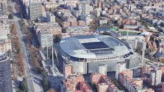 Flying over the Santiago Bernabéu Stadium Real Madrid Spain Fly Over 4K [upl. by Mirabel]