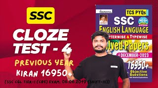 SSC  CLOZE TEST  4  KIRAN PUBLICATION  PREVIOUS YEAR  16950 [upl. by Tychon]