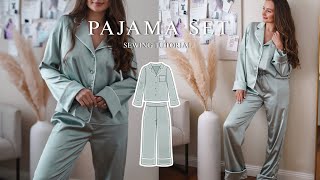 making a silky satin pajama set  “ZOYE” pajamas sewing tutorial [upl. by Ayotna]