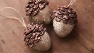 Make Beautiful Acorn Ornaments with Pine Cones and Glitter  DIY Christmas Craft [upl. by Maiga]