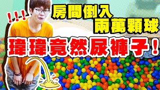 反鎖房間倒入兩萬顆球，瑋瑋竟然當眾尿褲子！【黃氏兄弟】整人PRANK [upl. by Hadlee998]