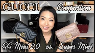 GUCCI MINI 20 MARMONT vs SUPER MINI MARMONT  Comparison  Mod Shots  GINALVOE [upl. by Fred]