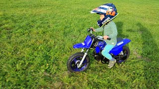 3 year old boy learns to ride a NEW Yamaha PW 50 2022 [upl. by Grew426]