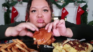 Mac amp Cheese BBQ Bacon Cheeseburger Mukbang [upl. by Hilarius]