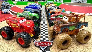 Toy Diecast Monster Truck Racing Tournament  16 Disney CARS Custom Monster Trucks amp Only 1 WINNER [upl. by Heall]