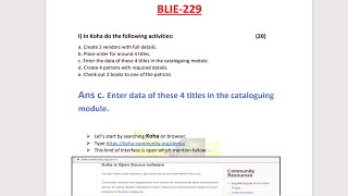 IGNOU BLIE229  Enter data of 4 titles in cataloguing module  PDF Solved Assignment  PDF 👇👇 [upl. by Laaspere]