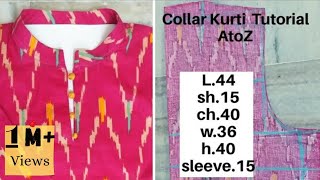 Collar Neck Kurti Cutting and Stitching with Detailing Useful tipsFull Tutorial Subtitles [upl. by Eiruam]