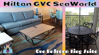 Hilton Grand Vacations Club SeaWorld Orlando Room Tour  1 Bedroom King Suite with Queen Sofabed [upl. by Wolfie]