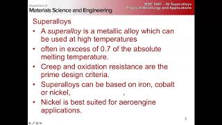 Fall 2018 MSE 5441  Ni Superalloys I [upl. by Sandberg784]