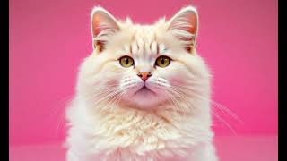 Fluffy white cat posing on pink background [upl. by Boelter]